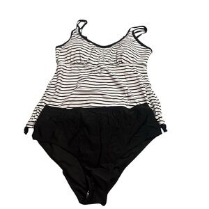 Black and White Striped Women's Tankini Swimsuit